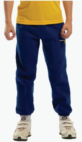 blue sweat pants with Mariposa Logo